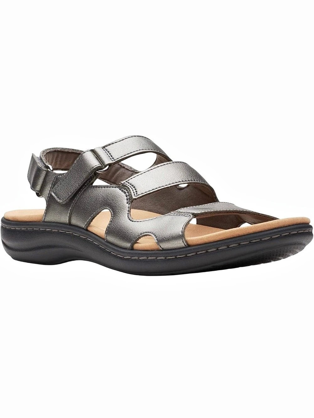 Clarks 11 Laurieann Women's Leather Footbed Sandals Comfort Shoes Silver Pewter